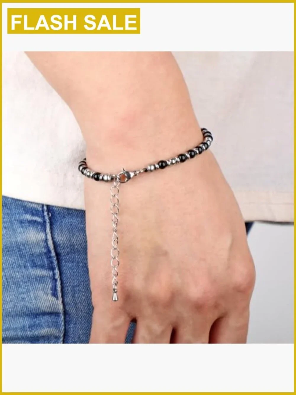 Natural Black Onyx Gemstone Stretch Bracelet